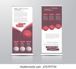 Roll up banner stand template. Abstract background for design,  business, education, advertisement.  Red color. Vector  illustration