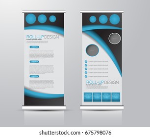 Roll up banner stand template. Abstract background for design,  business, education, advertisement.  Blue color. Vector  illustration