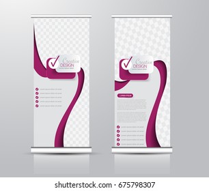 Roll up banner stand template. Abstract background for design,  business, education, advertisement.  Red color. Vector  illustration