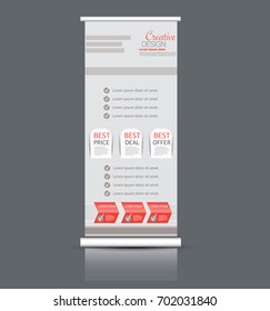 Roll up banner stand template. Abstract background for design,  business, education, advertisement. Vector  illustration. Orange color.