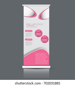 Roll up banner stand template. Abstract background for design,  business, education, advertisement. Vector  illustration. Pink color.