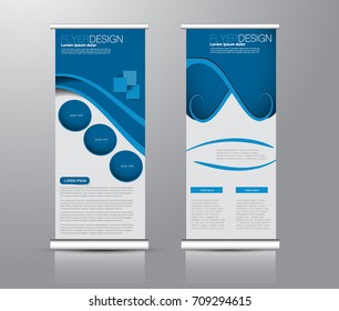 Roll up banner stand template. Abstract background for design,  business, education, advertisement. Blue color. Vector  illustration.