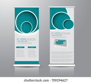 Roll up banner stand template. Abstract background for design,  business, education, advertisement. Green color. Vector  illustration.