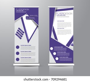 Roll up banner stand template. Abstract background for design,  business, education, advertisement. Purple color. Vector  illustration.