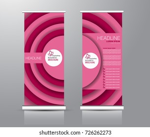 Roll up banner stand template. Abstract background for design,  business, education, advertisement. Pink color. Vector  illustration.