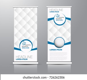 Roll up banner stand template. Abstract background for design,  business, education, advertisement. Blue and brown color. Vector  illustration.