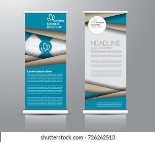 Roll up banner stand template. Abstract background for design,  business, education, advertisement. Blue and brown color. Vector  illustration.