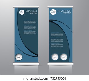 Roll up banner stand template. Abstract background for design,  business, education, advertisement. Blue color. Vector  illustration.