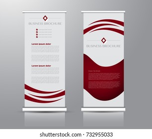 Roll up banner stand template. Abstract background for design,  business, education, advertisement. Red color. Vector  illustration.