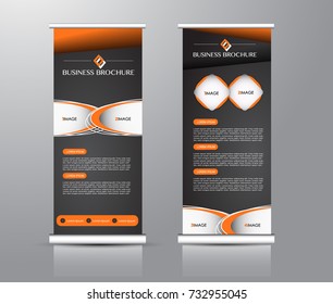 Roll up banner stand template. Abstract background for design,  business, education, advertisement. Brown and orange color. Vector  illustration.