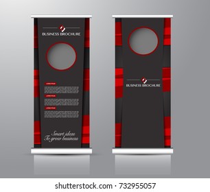 Roll up banner stand template. Abstract background for design,  business, education, advertisement. Red and black color. Vector  illustration.