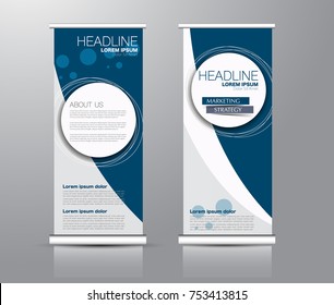 Roll up banner stand template. Abstract background for design,  business, education, advertisement. Blue color. Vector  illustration.