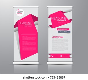 Roll up banner stand template. Abstract background for design,  business, education, advertisement. Pink color. Vector  illustration.