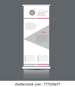 Roll up banner stand template. Abstract background for design,  business, education, advertisement. Vector  illustration. Pink color.