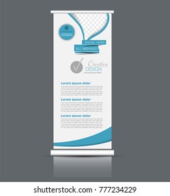 Roll up banner stand template. Abstract background for design,  business, education, advertisement. Vector  illustration. Blue color.