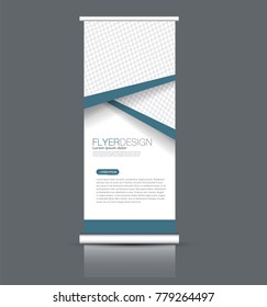 Roll up banner stand template. Abstract background for design,  business, education, advertisement. Vector  illustration. Blue color.