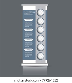 Roll up banner stand template. Abstract background for design,  business, education, advertisement. Vector  illustration. Grey color.