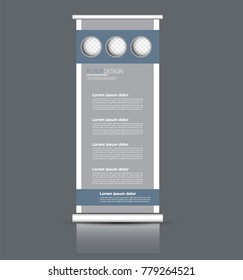 Roll up banner stand template. Abstract background for design,  business, education, advertisement. Vector  illustration. Grey color.