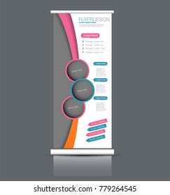 Roll up banner stand template. Abstract background for design,  business, education, advertisement. Vector  illustration. Pink and orange color.