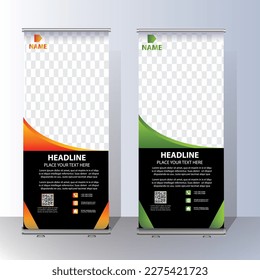Roll Up banner, stand template brochure flyer banner design template vector, abstract background, modern x-banner, rectangle size colorful pull up design.