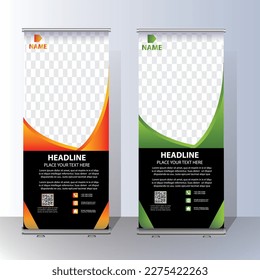 Roll Up banner, stand template brochure flyer banner design template vector, abstract background, modern x-banner, rectangle size colorful pull up design.