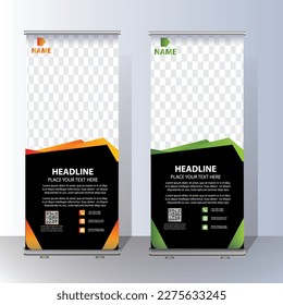 Roll Up banner, stand template brochure flyer banner design template vector, abstract background, modern x-banner, rectangle size colorful pull up design.