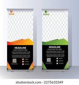 Banner Roll Up, portaduría de la plantilla pancarta planetario diseño de plantilla vectorial, fondo abstracto, moderno x-banner, rectángulo tamaño diseño colorido de arrastre.