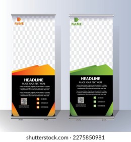 Roll Up banner, stand template brochure flyer banner design template vector, abstract background, modern x-banner, rectangle size colorful pull up design.