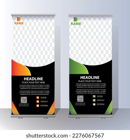 Roll Up banner, stand template brochure flyer banner design template vector, abstract background, modern x-banner, rectangle size colorful pull up design.