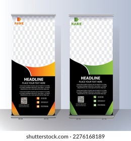 Roll Up banner, stand template brochure flyer banner design template vector, abstract background, modern x-banner, rectangle size colorful pull up design.
