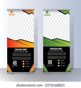Banner Roll Up, portaduría de la plantilla pancarta planetario diseño de plantilla vectorial, fondo abstracto, moderno x-banner, rectángulo tamaño diseño colorido de arrastre.