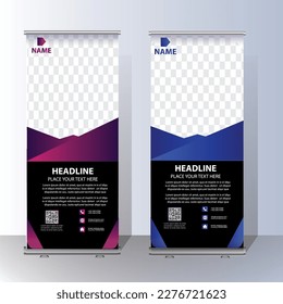 Roll Up banner, stand template brochure flyer banner design template vector, abstract background, modern x-banner, rectangle size colorful pull up design.