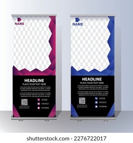 Roll Up banner, stand template brochure flyer banner design template vector, abstract background, modern x-banner, rectangle size colorful pull up design.