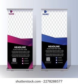 Roll Up banner, stand template brochure flyer banner design template vector, abstract background, modern x-banner, rectangle size colorful pull up design.
