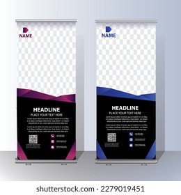 Roll Up banner, stand template brochure flyer banner design template vector, abstract background, modern x-banner, rectangle size colorful pull up design.