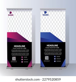 Roll Up banner, stand template brochure flyer banner design template vector, abstract background, modern x-banner, rectangle size colorful pull up design.