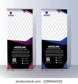 Roll Up banner, stand template brochure flyer banner design template vector, abstract background, modern x-banner, rectangle size colorful pull up design.