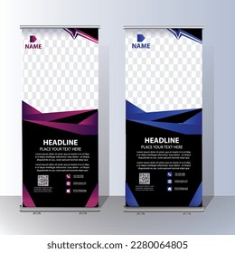 Roll-Up-Banner, Flyer-Banner-Design-Vorlage für die Ständer, abstrakter Hintergrund, modernes x-Banner, rechteckiges, buntes Aufziehdesign.