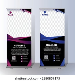 Roll Up banner, stand template brochure flyer banner design template vector, abstract background, modern x-banner, rectangle size colorful pull up design.