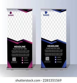 Roll-Up-Banner, Flyer-Banner-Design-Vorlage für die Ständer, abstrakter Hintergrund, modernes x-Banner, rechteckiges, buntes Aufziehdesign.