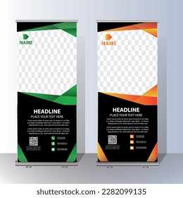 Roll Up banner, stand template brochure flyer banner design template vector, abstract background, modern x-banner, rectangle size colorful pull up design.