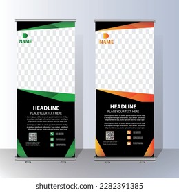 Roll Up banner, stand template brochure flyer banner design template vector, abstract background, modern x-banner, rectangle size colorful pull up design.