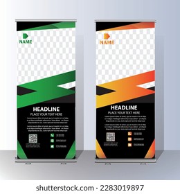Roll Up banner, stand template brochure flyer banner design template vector, abstract background, modern x-banner, rectangle size colorful pull up design.