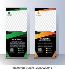 Roll Up banner, stand template brochure flyer banner design template vector, abstract background, modern x-banner, rectangle size colorful pull up design.