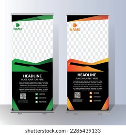Roll Up banner, stand template brochure flyer banner design template vector, abstract background, modern x-banner, rectangle size colorful pull up design.