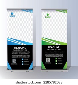 Roll Up banner, stand template brochure flyer banner design template vector, abstract background, modern x-banner, rectangle size colorful pull up design.