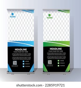 Banner Roll Up, portaduría de la plantilla pancarta planetario diseño de plantilla vectorial, fondo abstracto, moderno x-banner, rectángulo tamaño diseño colorido de arrastre.