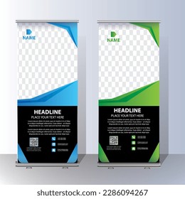 Roll Up banner, stand template brochure flyer banner design template vector, abstract background, modern x-banner, rectangle size colorful pull up design.