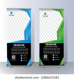 Roll-Up-Banner, Flyer-Banner-Design-Vorlage für die Ständer, abstrakter Hintergrund, modernes x-Banner, rechteckiges, buntes Aufziehdesign.