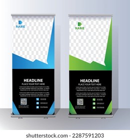 Roll Up banner, stand template brochure flyer banner design template vector, abstract background, modern x-banner, rectangle size colorful pull up design.